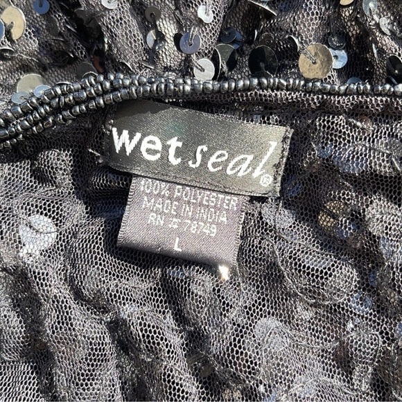Wet Seal Black Sleeveless Sequins Mini Overlay Dress Size L - Picture 9 of 10